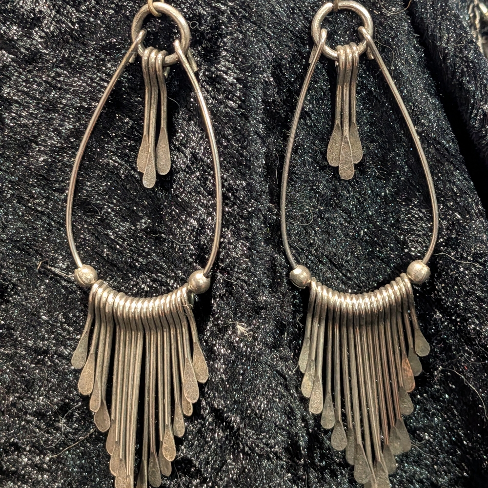 Silver Fringe Hook Earrings